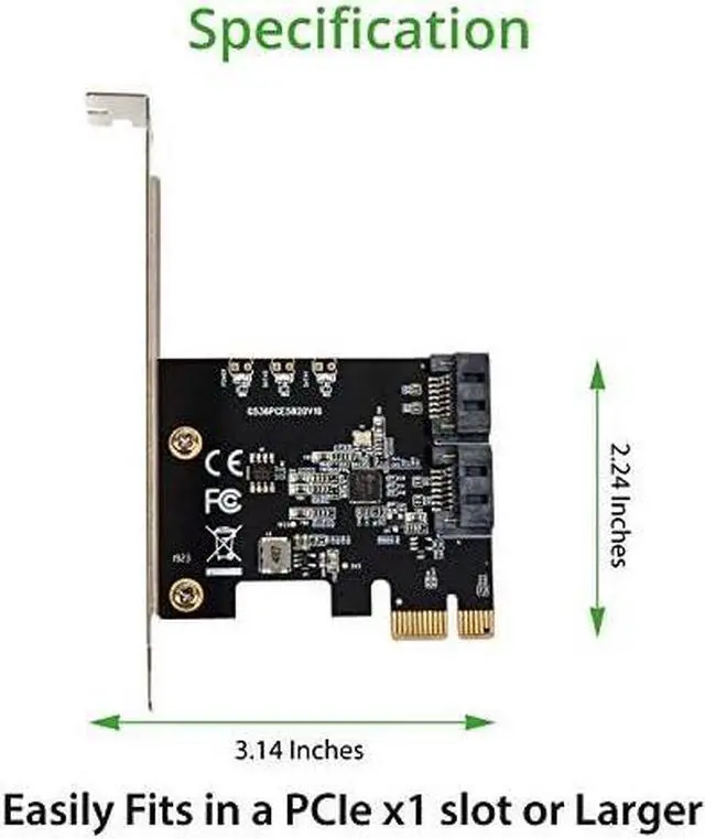 Alt view image 3 of 5 - IO CREST 2 Port SATA III PCI-e 3.0 x1 Non-RAID Controller Card Jmicro Chipset SI-PEX40148
