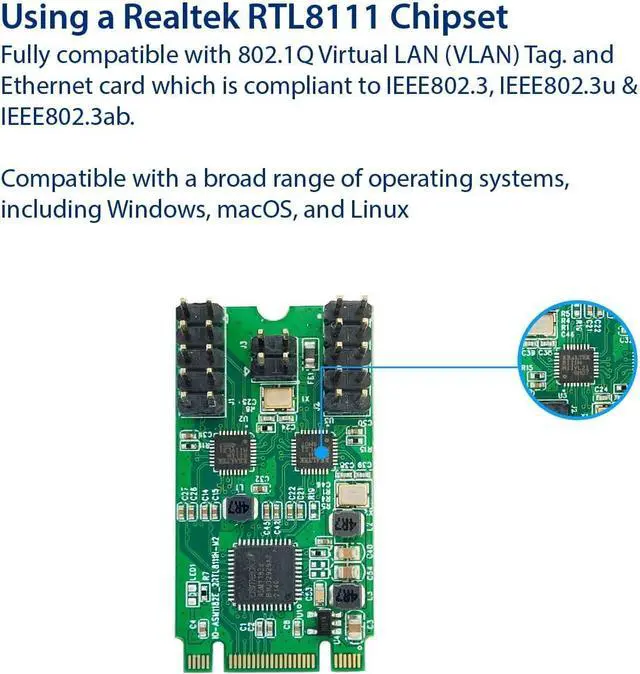 Alt view image 3 of 6 - I/O Crest M.2 (B & M-Key) PCIe Interface Single Port Gigabit Ethernet Modules NIC RealTek RTL8111H Chipset