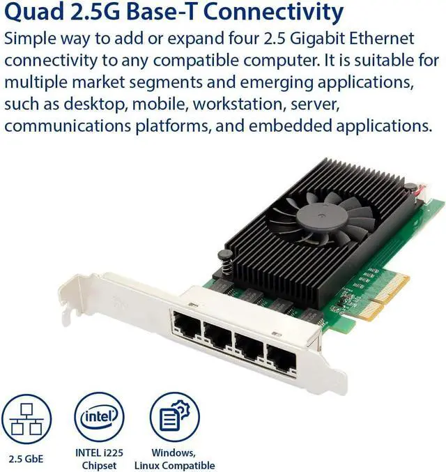 Alt view image 2 of 6 - Quad 2.5 Gigabit Ethernet PCI-E Network Expansion Card RJ45 LAN Adapter Low Profile Bracket SY-PEX24086