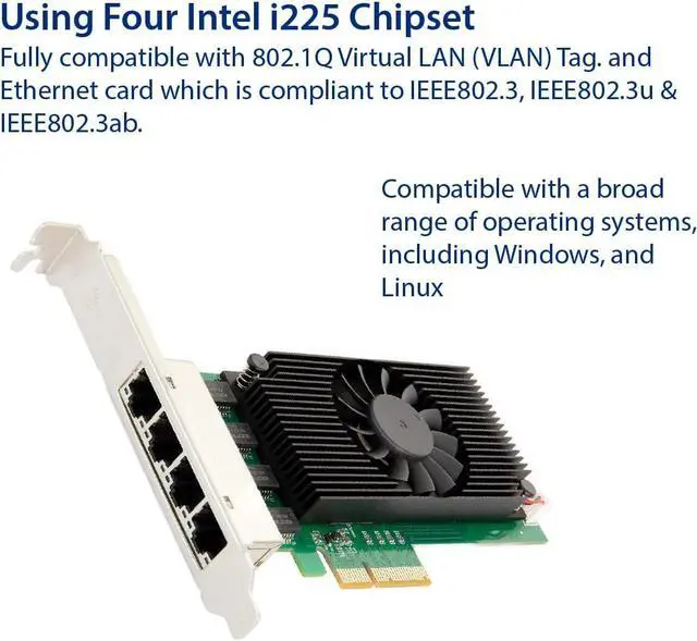 Alt view image 3 of 6 - Quad 2.5 Gigabit Ethernet PCI-E Network Expansion Card RJ45 LAN Adapter Low Profile Bracket SY-PEX24086