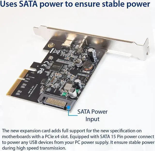 Alt view image 5 of 6 - IO CREST USB-C 3.2 Gen 2x2 + 20W QC Power Delivery PCI-e Gen 3 x4 Expansion Card SATA Powered ASMedia ASM3242