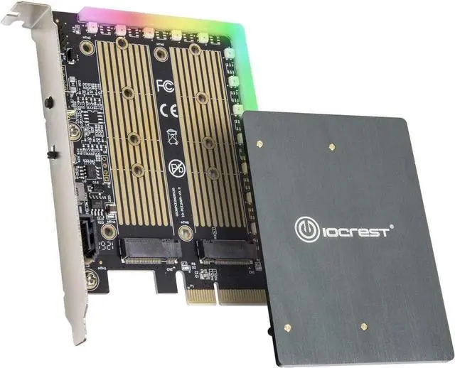 Main image of IO CREST Dual M.2 SATA and PCIe Nvme SSD to PCIe X4 Adapter Card with 5V RGB Heatsink