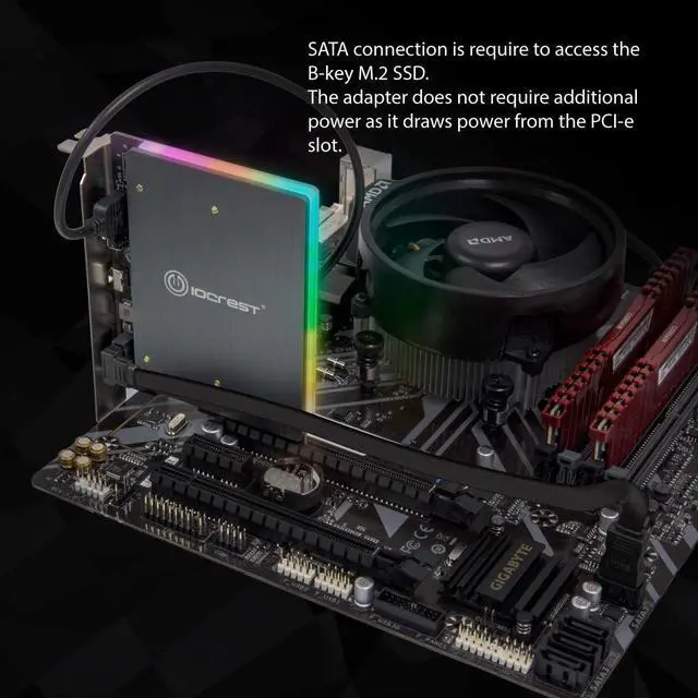 Alt view image 4 of 7 - IO CREST Dual M.2 SATA and PCIe Nvme SSD to PCIe X4 Adapter Card with 5V RGB Heatsink