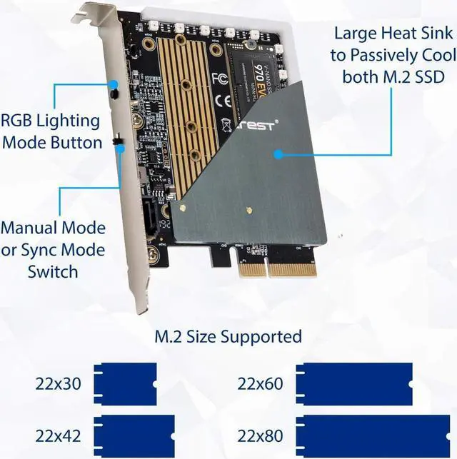 Alt view image 6 of 7 - IO CREST Dual M.2 SATA and PCIe Nvme SSD to PCIe X4 Adapter Card with 5V RGB Heatsink