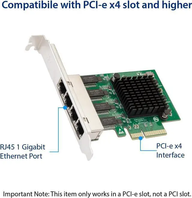 Alt view image 6 of 6 - IO CREST 4 Port Quad Gigabit Ethernet PCI Express 2.1 PCI-E x4 Network Interface Card (NIC) 10/100/1000 Mbps Realtek Chipset SI-PEX24085