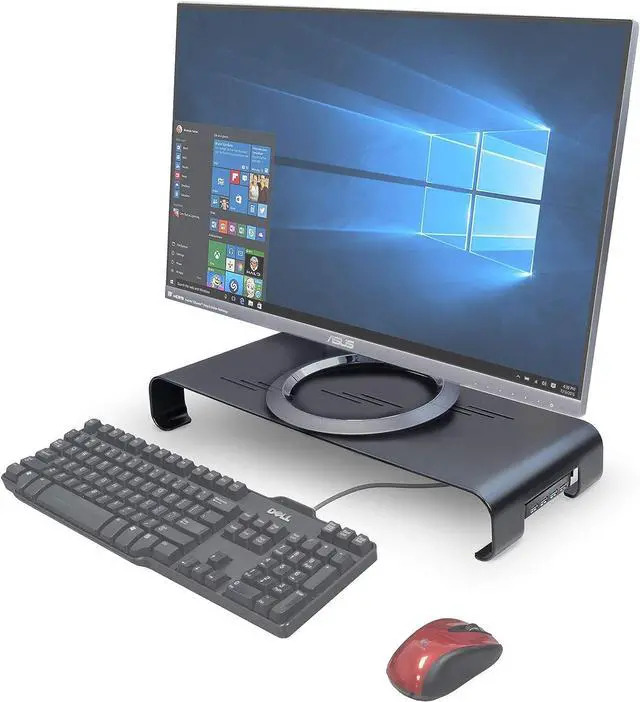 Main image of Syba Monitor Stand Riser for Computer, Laptop, Printer, Notebook and All Flat Screen Display with 19" platform and 3" height With USB 3.0 Hub, Black