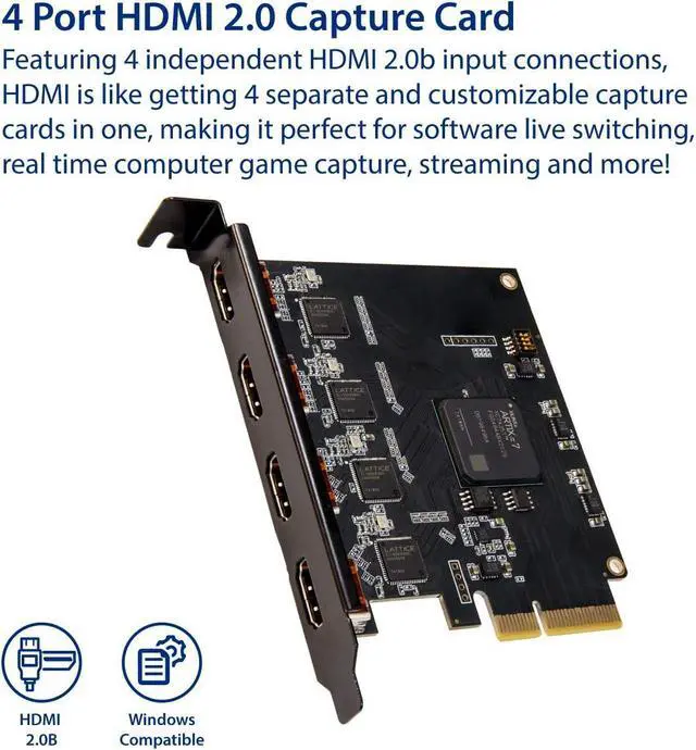 Alt view image 2 of 4 - IO CREST Quad HDMI Video Capture Card PCI-e x4 Interface Multi-Channel Live Streaming