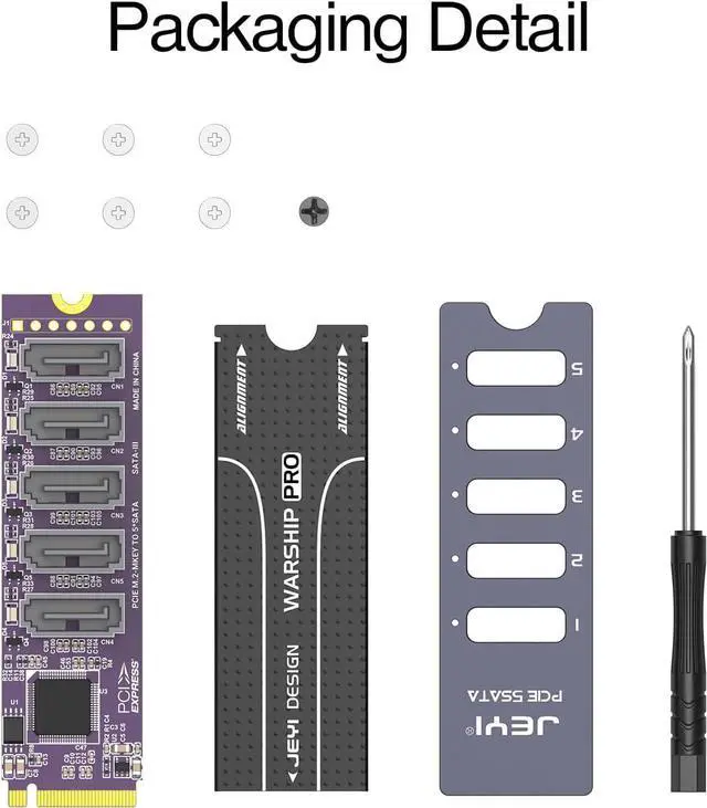 Alt view image 6 of 7 - JEYI NVMe M.2 to 5 Sata Adapter, Internal 5 Port Non-RAID SATA III 6GB/s M.2 NVMe Adapter Card for Desktop PC Support SSD and HDD