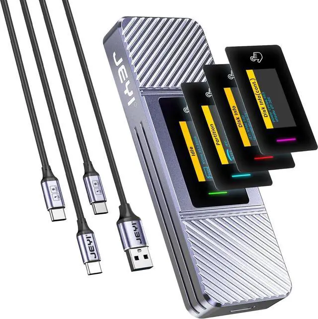 Main image of JEY Visual Smart M.2 Enclosure, USB 3.2 Gen 2 10Gbps, Compatible with NVMe/ PCIe and NGFF/ SATA SSD, External Enclosure Support UASP Trim for NVME/SATA SSDs 2242/2260/2280 - i9X-Zebra
