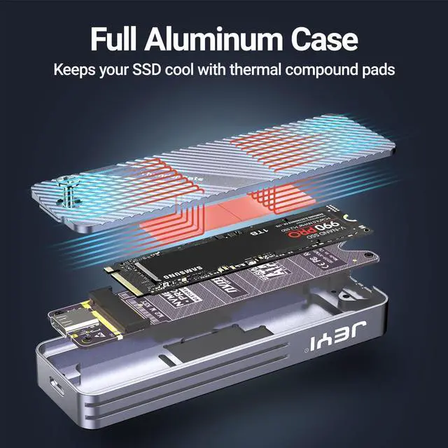 Alt view image 4 of 6 - JEY Visual Smart M.2 Enclosure, USB 3.2 Gen 2 10Gbps, Compatible with NVMe/ PCIe and NGFF/ SATA SSD, External Enclosure Support UASP Trim for NVME/SATA SSDs 2242/2260/2280 - i9X-Zebra