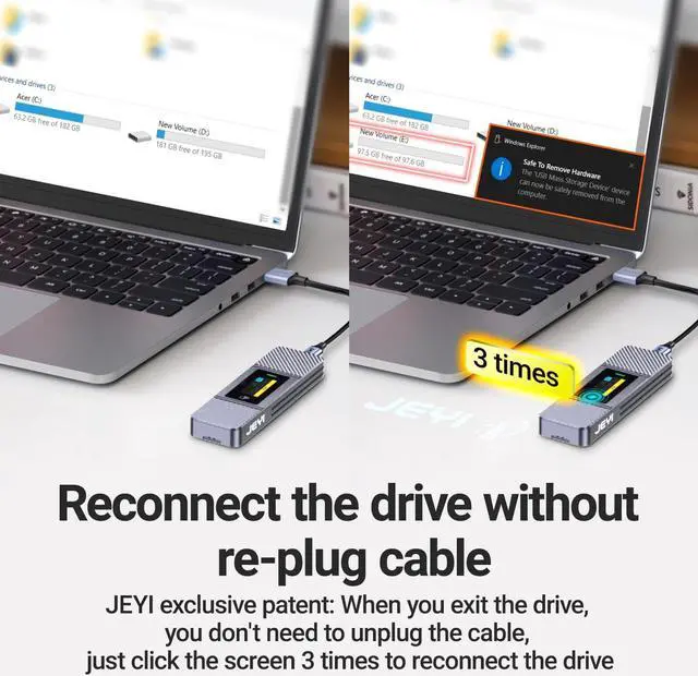 Alt view image 6 of 6 - JEY Visual Smart M.2 Enclosure, USB 3.2 Gen 2 10Gbps, Compatible with NVMe/ PCIe and NGFF/ SATA SSD, External Enclosure Support UASP Trim for NVME/SATA SSDs 2242/2260/2280 - i9X-Zebra