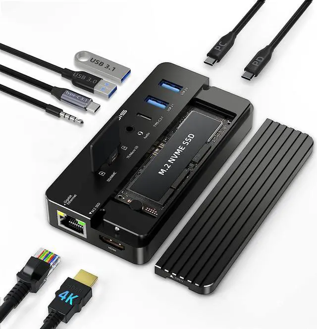 Main image of ACASIS 10-in-1 USB-C Hub with SSD Enclosure, 10Gbps M.2 NVMe Enclosure, 4K 60Hz HDMI Port, USB A 3.1 Port, 100 W Power Delivery, Aluminum Alloy USB C 3.1 Enclosure for M.2 PCIe NVMe and SATA SSD