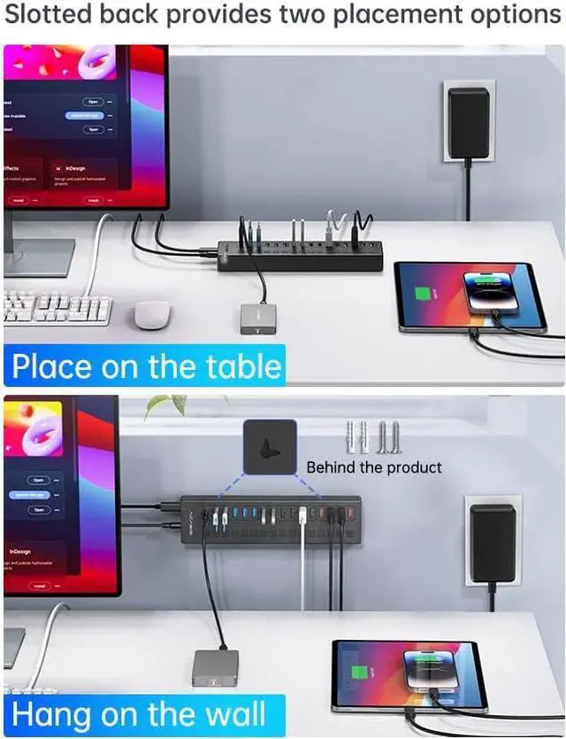 Alt view image 2 of 7 - Powered USB Hub, ACASIS 16 Port 60W USB Hub 3.0 with 4*USB Smart Charging Port, 2*USB C 3.0, 4*USB A 3.0, 6*USB 2.0, Individual On/Off Switches, 12V/5A DC Power Adapter for Laptops, PC