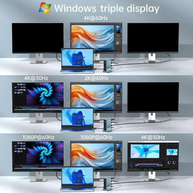 Alt view image 2 of 7 - USB C Docking Station 3 Monitors, 100W PD Charging for Laptop & Phone, 2 * 4K HDMI, 1*DP 4K@60Hz, 2*USB 3.1, 3*USB 3.0, LAN, SD/TF, Audio, Universal Laptop Docking Station for Mac/Windows