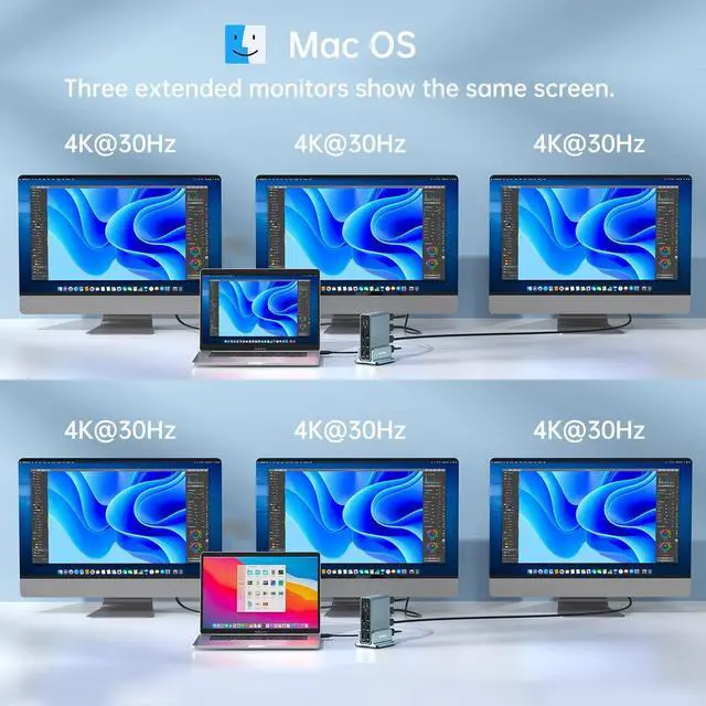 Alt view image 3 of 7 - USB C Docking Station 3 Monitors, 100W PD Charging for Laptop & Phone, 2 * 4K HDMI, 1*DP 4K@60Hz, 2*USB 3.1, 3*USB 3.0, LAN, SD/TF, Audio, Universal Laptop Docking Station for Mac/Windows