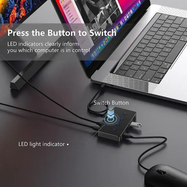 Alt view image 3 of 7 - ACASIS KVM Switch,USB 3.0 Switcher 2 Computers Share 4 USB 3.0 Ports for Mouse, Keyboard,Printer and More,USB Switch Compatible with Mac/Windows/Linux