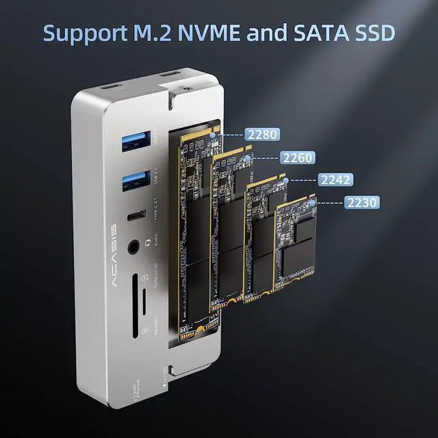 Alt view image 4 of 7 - 10-in-1 USB C Docking Station and M.2 NVMe SSD Enclosure, Multi-Port USB-C Hub Adapter with 4K HDMI, USB 3.1 Port, 100 W Power Delivery, USB 3.1 Type-C Enclosure for M.2 PCIe NVMe and SATA SSDs