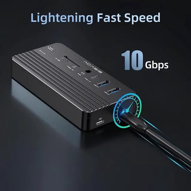 Alt view image 3 of 7 - ACASIS 10-in-1 USB-C Hub with SSD Enclosure, 10Gbps M.2 NVMe Enclosure, 4K 60Hz HDMI Port, USB A 3.1 Port, 100 W Power Delivery, Aluminum Alloy USB C 3.1 Enclosure for M.2 PCIe NVMe and SATA SSD