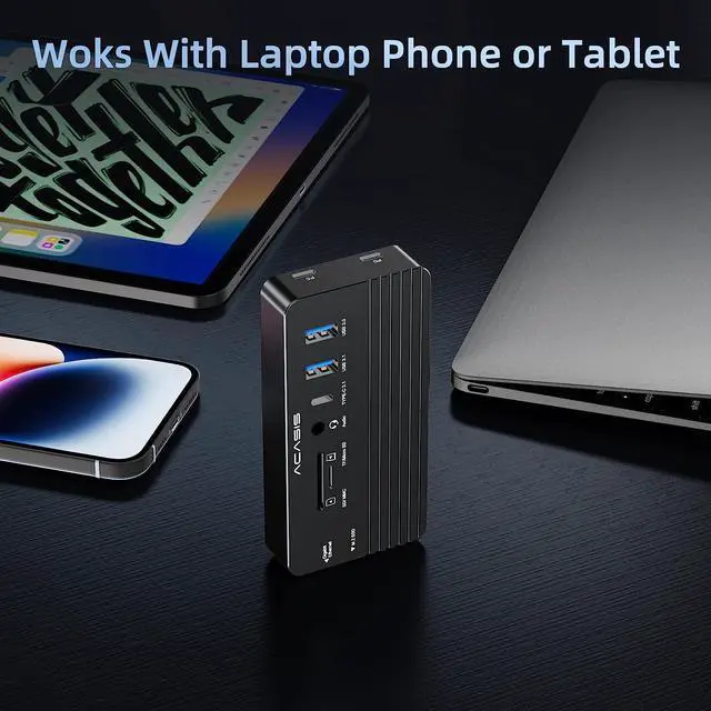 Alt view image 7 of 7 - ACASIS 10-in-1 USB-C Hub with SSD Enclosure, 10Gbps M.2 NVMe Enclosure, 4K 60Hz HDMI Port, USB A 3.1 Port, 100 W Power Delivery, Aluminum Alloy USB C 3.1 Enclosure for M.2 PCIe NVMe and SATA SSD