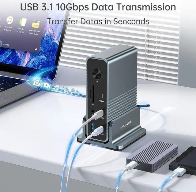 Alt view image 5 of 7 - USB C Docking Station 3 Monitors, 100W PD Charging for Laptop & Phone, 2 * 4K HDMI, 1*DP 4K@60Hz, 2*USB 3.1, 3*USB 3.0, LAN, SD/TF, Audio, Universal Laptop Docking Station for Mac/Windows