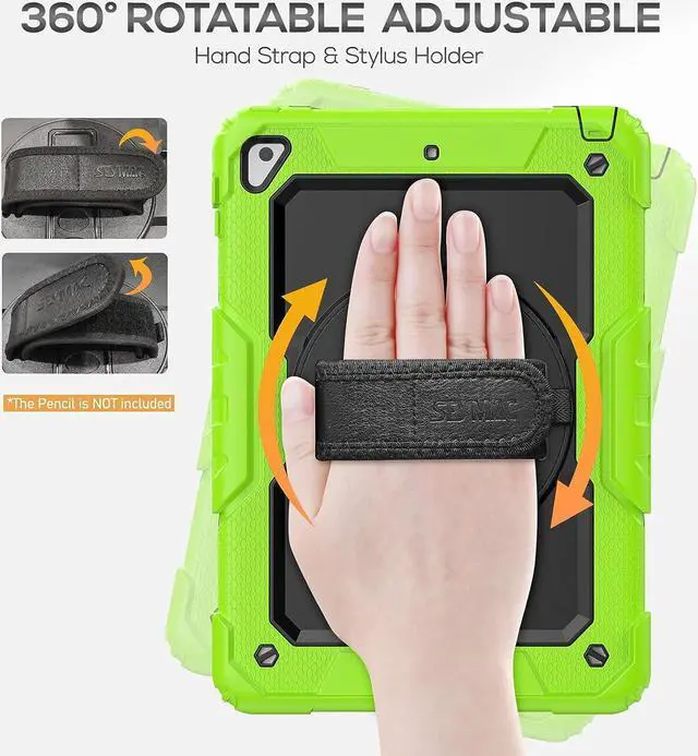 Alt view image 3 of 7 - iPad 6th/5th Generation Case 9.7 Inch, Heavy Duty Protective Shockproof Case with Screen Protector, 360° Rotating Stand/Handle/Shoulder Strap for iPad 6th/ 5th Gen/Air 2/ Pro 9.7, Green