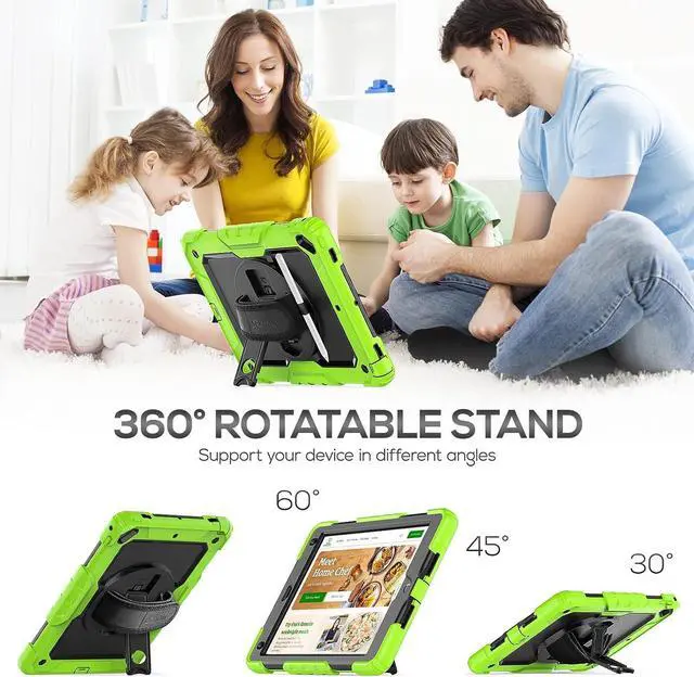 Alt view image 4 of 7 - iPad 6th/5th Generation Case 9.7 Inch, Heavy Duty Protective Shockproof Case with Screen Protector, 360° Rotating Stand/Handle/Shoulder Strap for iPad 6th/ 5th Gen/Air 2/ Pro 9.7, Green