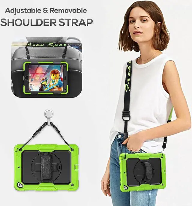 Alt view image 5 of 7 - iPad 6th/5th Generation Case 9.7 Inch, Heavy Duty Protective Shockproof Case with Screen Protector, 360° Rotating Stand/Handle/Shoulder Strap for iPad 6th/ 5th Gen/Air 2/ Pro 9.7, Green