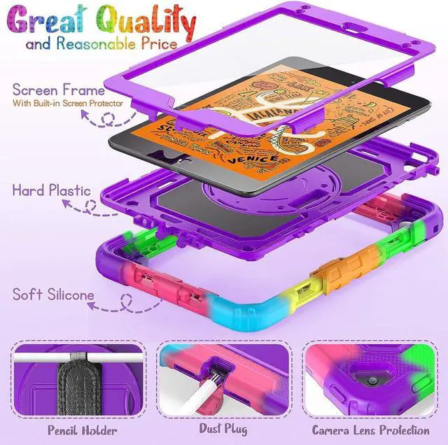 Alt view image 7 of 7 - iPad Mini 5 / Mini 4 Case 7.9 Inch for Kids, Durable Sturdy Heavy Duty Shockproof Protection Folio Stand Case with Smart Cover Auto Sleep/Wake for iPad Mini 5th / 4th Generation, Rose