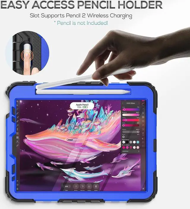 Alt view image 5 of 7 - iPad Mini 5/4 Case 7.9 Inch for Kids, iPad Mini 5th/4th Gen Case Sturdy Shockproof Full-Body Protective Case with Screen Protector, Rotating Kickstand, Hand/Shoulder Strap - Camo/Purple