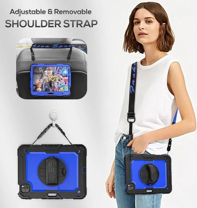 Alt view image 6 of 7 - iPad Mini 5/4 Case 7.9 Inch for Kids, iPad Mini 5th/4th Gen Case Sturdy Shockproof Full-Body Protective Case with Screen Protector, Rotating Kickstand, Hand/Shoulder Strap - Camo/Purple