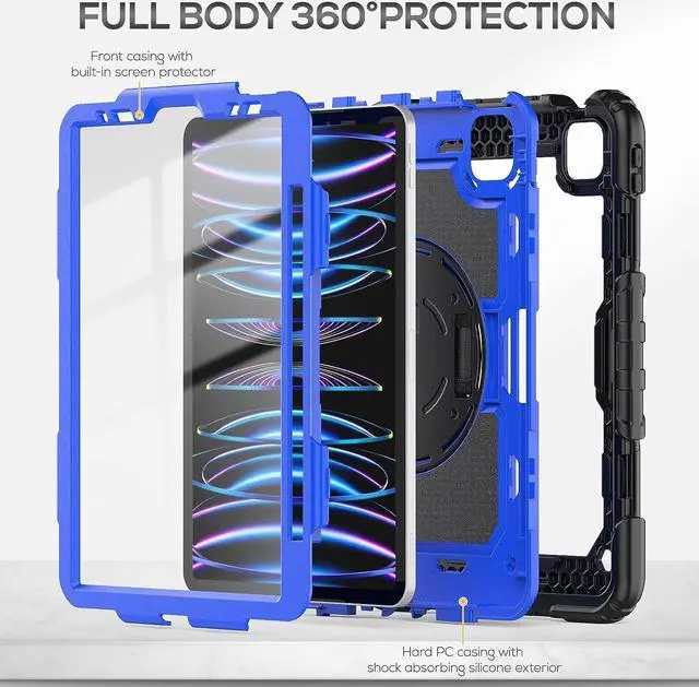 Alt view image 7 of 7 - iPad Mini 5/4 Case 7.9 Inch for Kids, iPad Mini 5th/4th Gen Case Sturdy Shockproof Full-Body Protective Case with Screen Protector, Rotating Kickstand, Hand/Shoulder Strap - Camo/Purple
