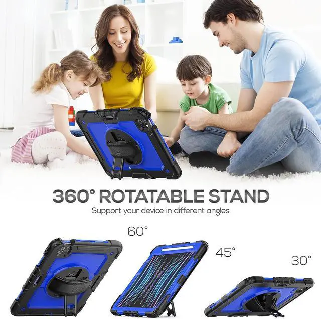 Alt view image 4 of 7 - iPad Mini 5/4 Case 7.9 Inch for Kids, iPad Mini 5th/4th Gen Case Sturdy Shockproof Full-Body Protective Case with Screen Protector, Rotating Kickstand, Hand/Shoulder Strap - Camo/Purple