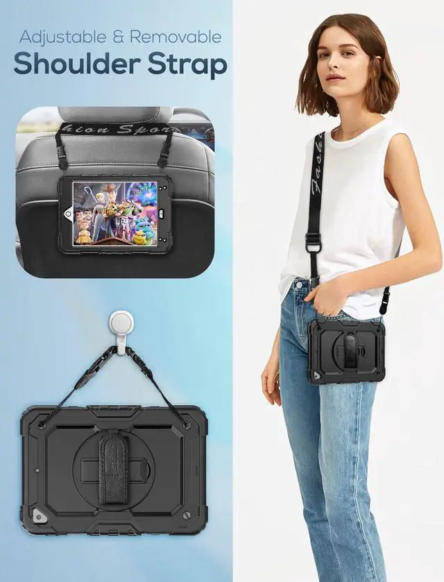 Alt view image 5 of 7 - iPad Pro 11 Case 4th/ 3rd/ 2nd/ 1st Gen (2022/2021/2020/2018), Full-Body Shockproof Protective Case with Screen Protector, Rotating Stand, Hand/Shoulder Strap, 2nd Gen Pencil Charging, Black