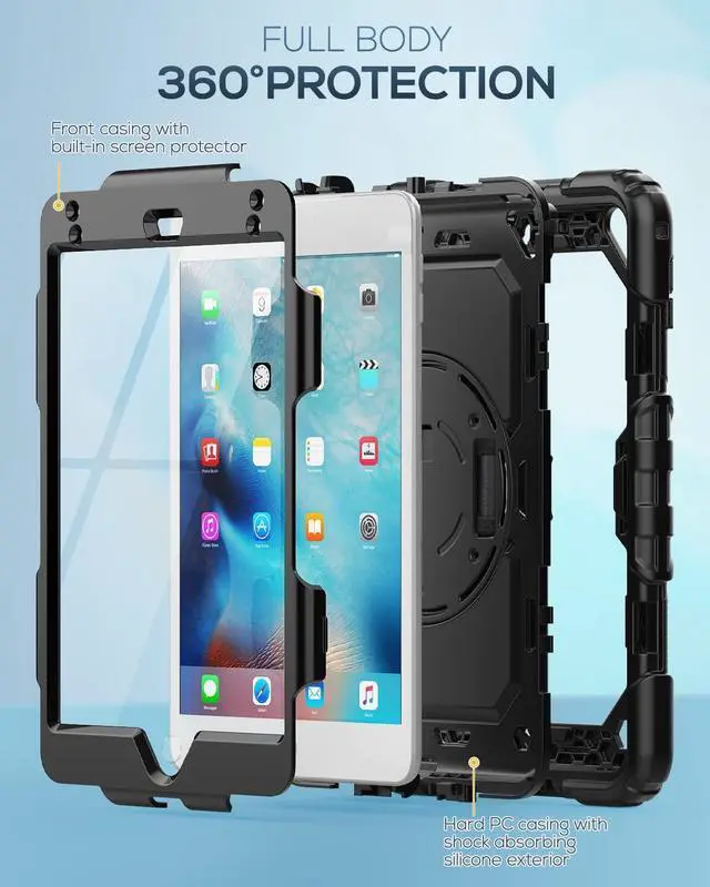 Alt view image 6 of 7 - iPad Pro 11 Case 4th/ 3rd/ 2nd/ 1st Gen (2022/2021/2020/2018), Full-Body Shockproof Protective Case with Screen Protector, Rotating Stand, Hand/Shoulder Strap, 2nd Gen Pencil Charging, Black