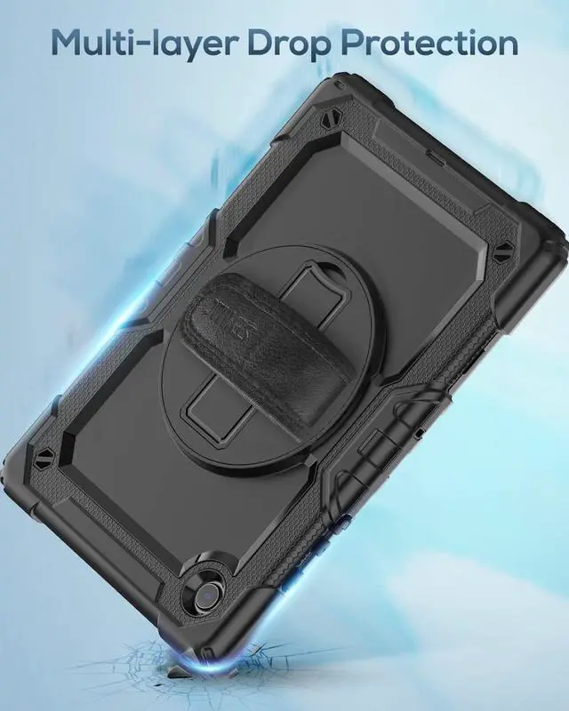 Alt view image 7 of 7 - for Samsung Galaxy Tab A8 Case 10.5 Inch (SM-X200/ X205/ X207), Heavy Duty Full-Body Shockproof Protective Case with Screen Protector, Rotating Stand, Hand/Shoulder Strap and Pen Holder, Black