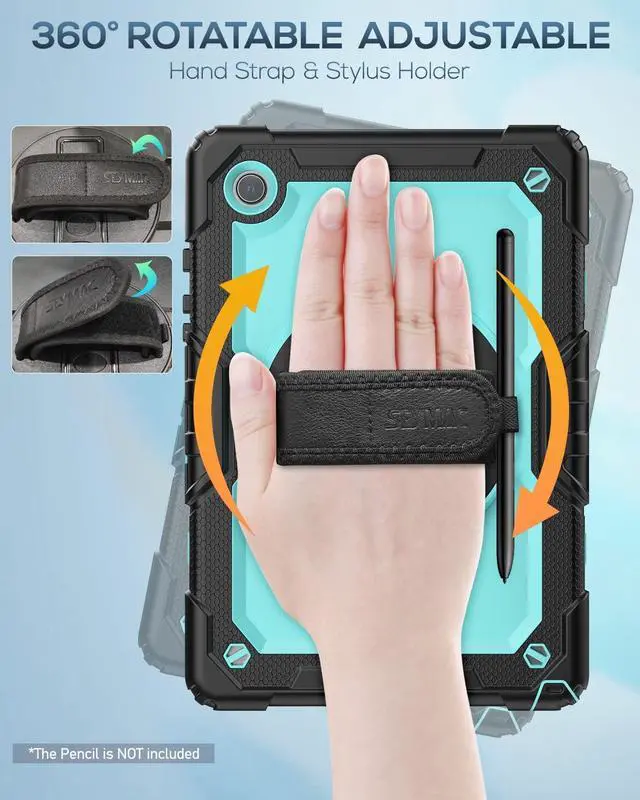 Alt view image 3 of 7 - for Samsung Galaxy Tab A8 Case 10.5 Inch for Kids (SM-X200/ X205/ X207), Sturdy Full-Body Shockproof Protective Case with Screen Protector, Rotating Stand, Hand and Shoulder Strap, Sky Blue