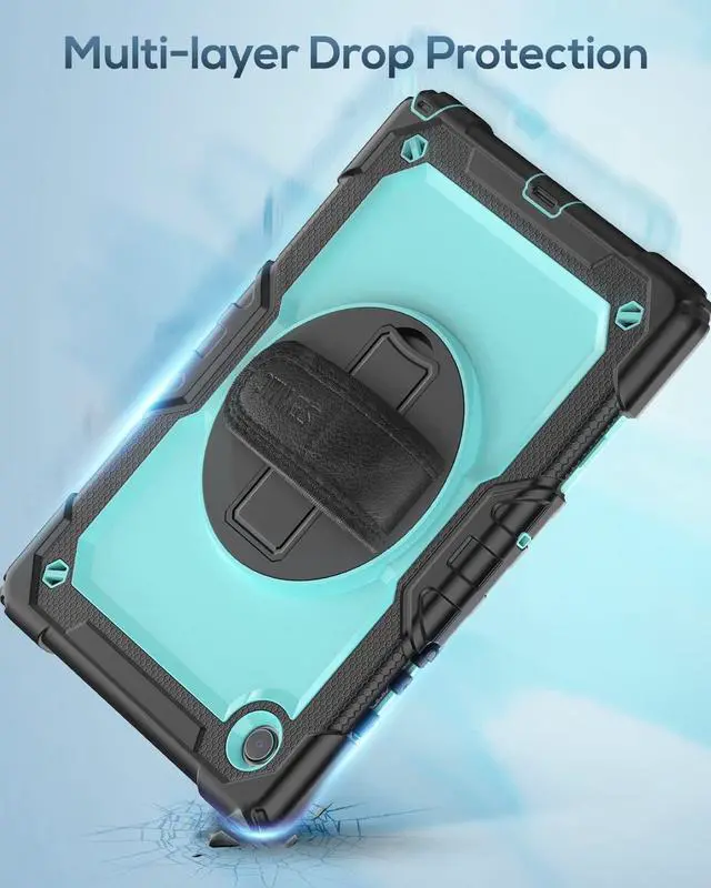 Alt view image 7 of 7 - for Samsung Galaxy Tab A8 Case 10.5 Inch for Kids (SM-X200/ X205/ X207), Sturdy Full-Body Shockproof Protective Case with Screen Protector, Rotating Stand, Hand and Shoulder Strap, Sky Blue