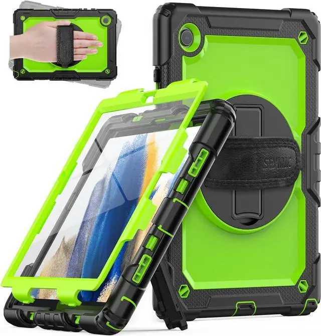 Main image of for Samsung Galaxy Tab A8 Case 10.5 Inch (SM-X200/ X205/ X207), Heavy Duty Full-Body Shockproof Protective Case with Screen Protector, Rotating Stand, Hand/Shoulder Strap and Pen Holder, Green