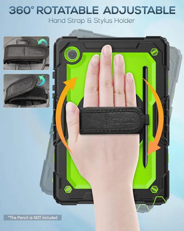 Alt view image 3 of 7 - for Samsung Galaxy Tab A8 Case 10.5 Inch (SM-X200/ X205/ X207), Heavy Duty Full-Body Shockproof Protective Case with Screen Protector, Rotating Stand, Hand/Shoulder Strap and Pen Holder, Green