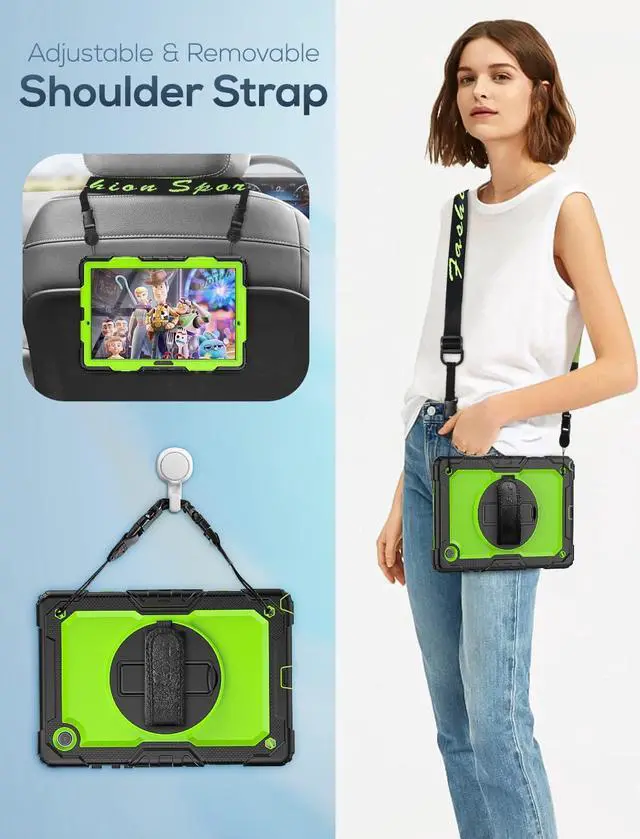 Alt view image 5 of 7 - for Samsung Galaxy Tab A8 Case 10.5 Inch (SM-X200/ X205/ X207), Heavy Duty Full-Body Shockproof Protective Case with Screen Protector, Rotating Stand, Hand/Shoulder Strap and Pen Holder, Green
