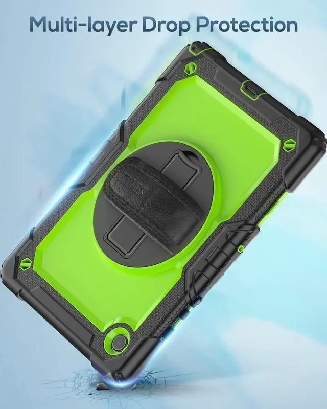 Alt view image 7 of 7 - for Samsung Galaxy Tab A8 Case 10.5 Inch (SM-X200/ X205/ X207), Heavy Duty Full-Body Shockproof Protective Case with Screen Protector, Rotating Stand, Hand/Shoulder Strap and Pen Holder, Green