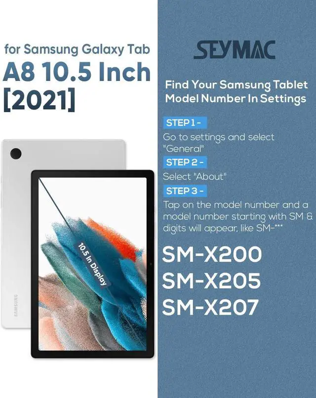 Alt view image 2 of 7 - Case for Samsung Galaxy Tab A8 Case 10.5" (SM-X200/ X205/ X207), Sturdy Shockproof Full-Body Protective Case with Screen Protector, Rotating Stand, Hand/Shoulder Strap and Pencil Holder, Blue
