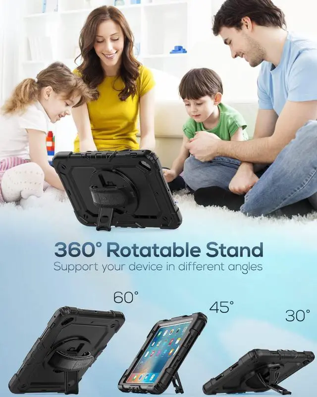 Alt view image 4 of 7 - iPad Pro 11 Case 4th/ 3rd/ 2nd/ 1st Gen (2022/2021/2020/2018), Full-Body Shockproof Protective Case with Screen Protector, Rotating Stand, Hand/Shoulder Strap, 2nd Gen Pencil Charging, Black