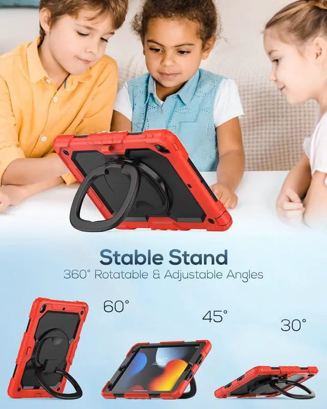 Alt view image 4 of 7 - Kids Case for iPad Air 5th/4th Generation 10.9 inch 2022/2020, Heavy Duty Protection Shockproof Case with Screen Protector, Folding Handle Stand/Shoulder Strap for iPad air 5th/4th Gen, Black