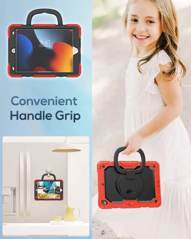 Alt view image 5 of 7 - Kids Case for iPad Air 5th/4th Generation 10.9 inch 2022/2020, Heavy Duty Protection Shockproof Case with Screen Protector, Folding Handle Stand/Shoulder Strap for iPad air 5th/4th Gen, Black