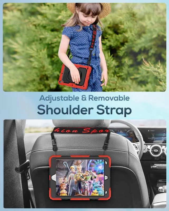 Alt view image 7 of 7 - Kids Case for iPad Air 5th/4th Generation 10.9 inch 2022/2020, Heavy Duty Protection Shockproof Case with Screen Protector, Folding Handle Stand/Shoulder Strap for iPad air 5th/4th Gen, Black