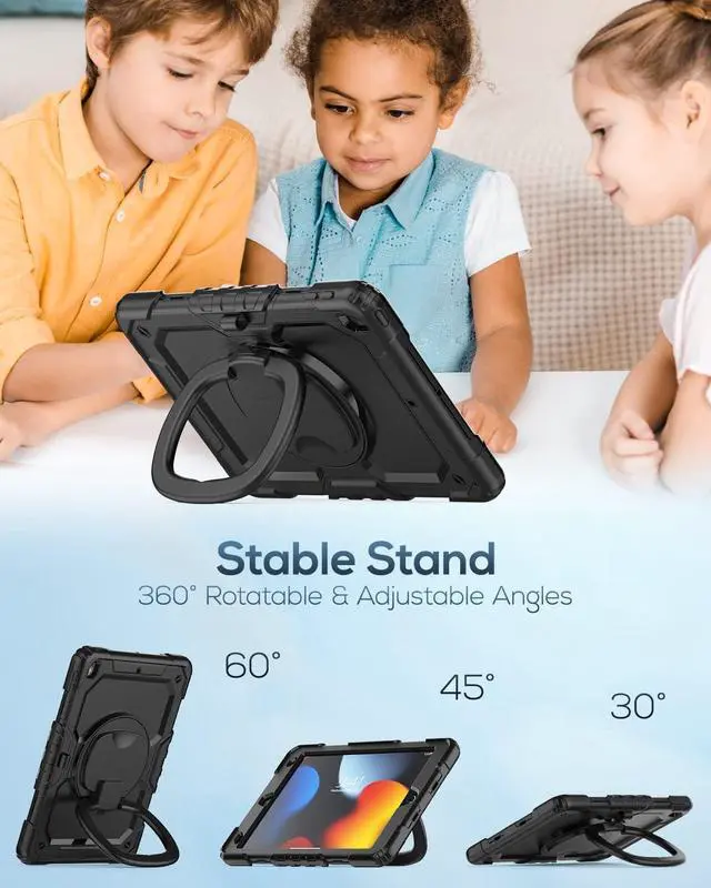 Alt view image 4 of 7 - Case for iPad 9th/ 8th/ 7th Generation Case 10.2 Inch 2021/2020/2019, Full-Body Shockproof Heavy Duty Protective Case with Screen Protector, Rotating Stand/Handle/Shoulder Strap, Black