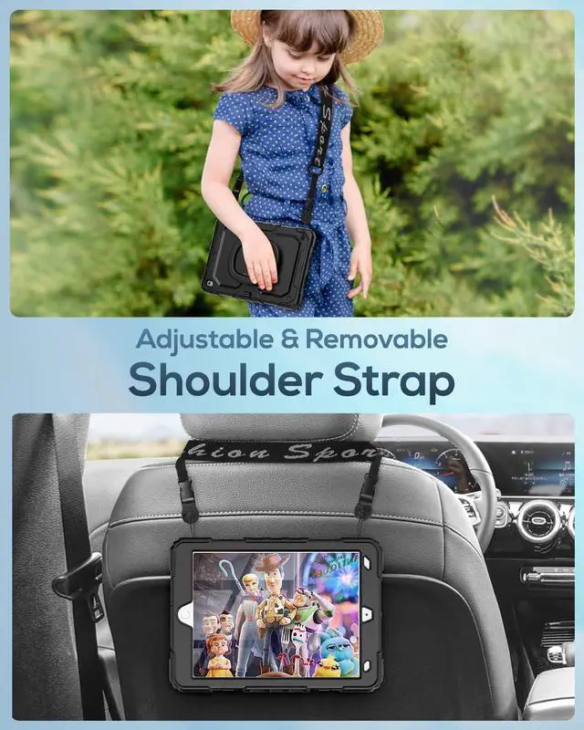 Alt view image 7 of 7 - Case for iPad 9th/ 8th/ 7th Generation Case 10.2 Inch 2021/2020/2019, Full-Body Shockproof Heavy Duty Protective Case with Screen Protector, Rotating Stand/Handle/Shoulder Strap, Black