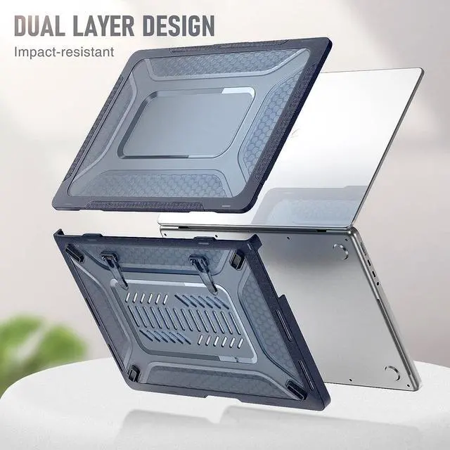 Alt view image 5 of 7 - Case for MacBook Pro 14 Inch Case 2023 2022 2021 Release M2 A2779 A2442 M1 Pro/Max Chip, Shock Resistant Hard Shell Case with Foldable Kickstand & Mouse Pad/Storage Bag, Blue