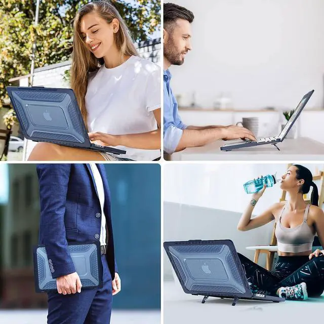 Alt view image 7 of 7 - Case for MacBook Pro 14 Inch Case 2023 2022 2021 Release M2 A2779 A2442 M1 Pro/Max Chip, Shock Resistant Hard Shell Case with Foldable Kickstand & Mouse Pad/Storage Bag, Blue